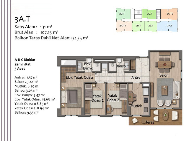 شقق 2+1 و 3+1 في منطقة كيبيز - أنطاليا 