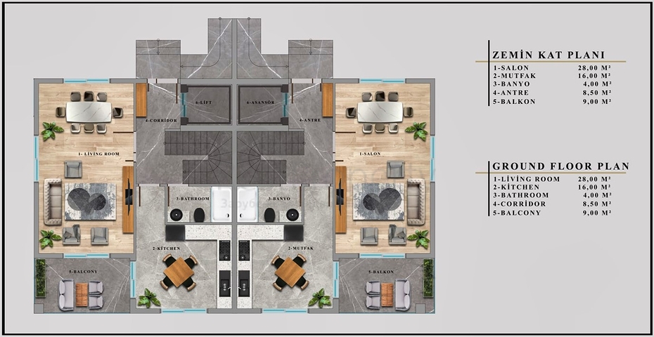فلل 4 + 1 في دوشيميالتي-منطقة أنطاليا 
