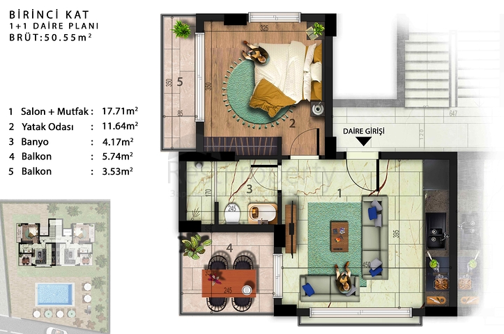 شقق دوبلكس 1+1 و 3+1 في كيمير - منطقة أنطاليا 