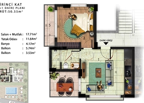 شقق دوبلكس 1+1 و 3+1 في كيمير - منطقة أنطاليا 