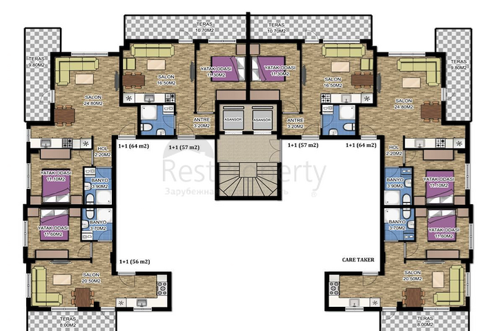 شقة بغرفة نوم واحدة مزودة بنظام تدفئة الغاز في انطاليا