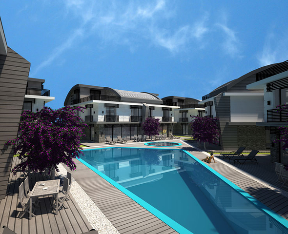 مجمع فيلات في المراحل النهائية من الإنشاء في منطقة كونيالتي – أنطاليا