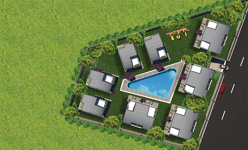 مجمع فيلات في المراحل النهائية من الإنشاء في منطقة كونيالتي – أنطاليا