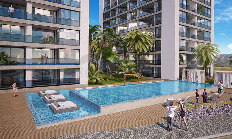 شقق ضمن مجمع جميل على شاطئ البحر قيد الإنشاء شمال مدينة قبرص التركية 