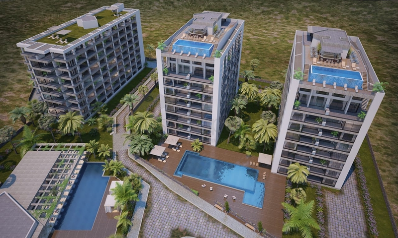 شقق ضمن مجمع جميل على شاطئ البحر قيد الإنشاء شمال مدينة قبرص التركية 