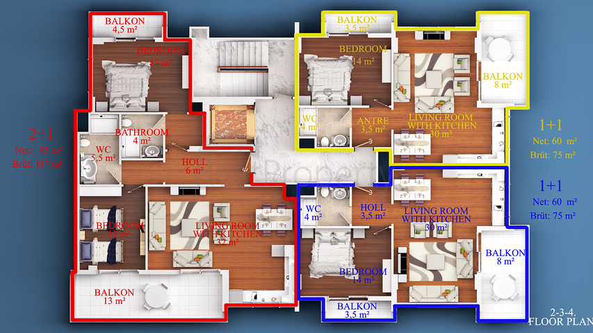 شقق بتصاميم متنوعة -بناء سكني قريب من البحر - مهموتلار / الانيا  