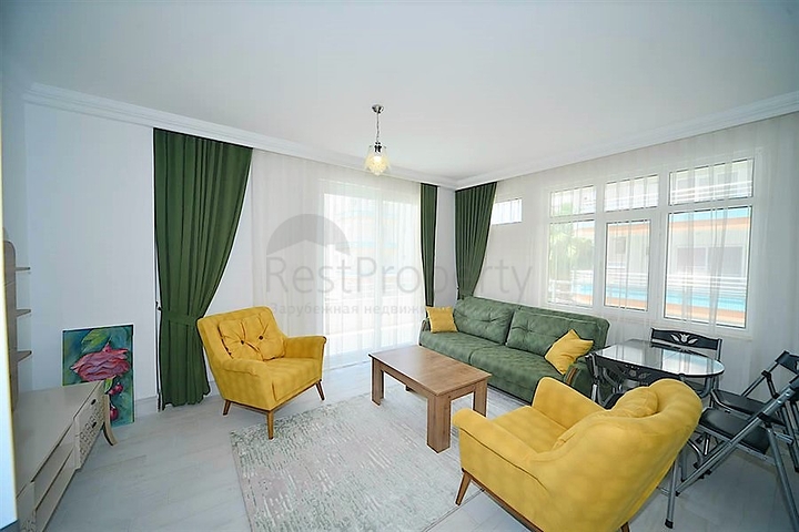 اول صف على البحر - شقة مؤثثة من تصميم غرفتين وصالة في مهموتلار / الانيا 