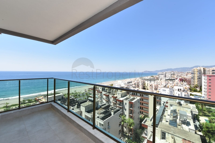 اطلالة بحر مباشرة - شقة طابق مرتفع -غرفتين وصالة -مجمع حديث /مهموتلار / الانيا 