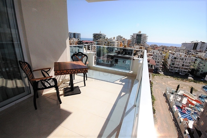 اطلالة بحر - شقة مفروشة ضمن مجمع حديث - تصميم 1+1 في مهموتلار /الانيا 