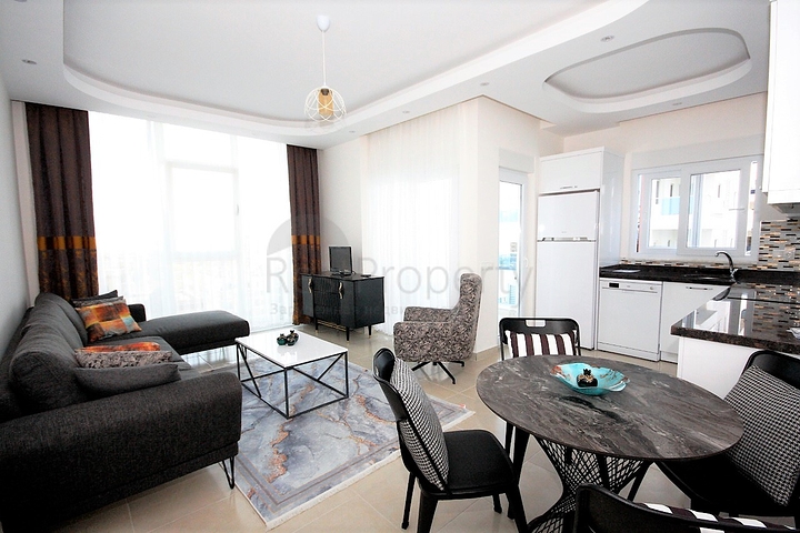 اطلالة بحر - شقة مفروشة ضمن مجمع حديث - تصميم 1+1 في مهموتلار /الانيا 