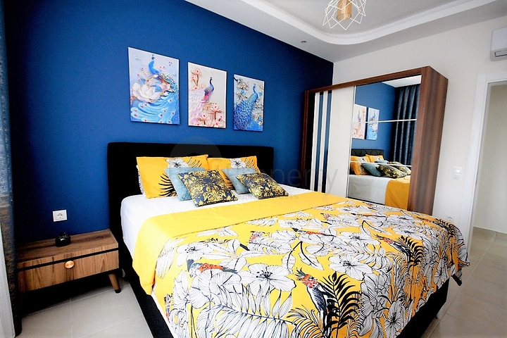 اطلالة بحر - شقة مفروشة ضمن مجمع حديث - تصميم 1+1 في مهموتلار /الانيا 