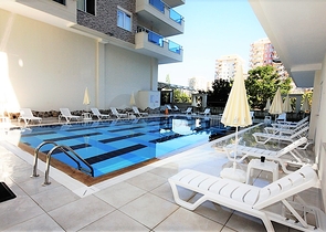 اطلالة بحر - شقة مفروشة ضمن مجمع حديث - تصميم 1+1 في مهموتلار /الانيا 