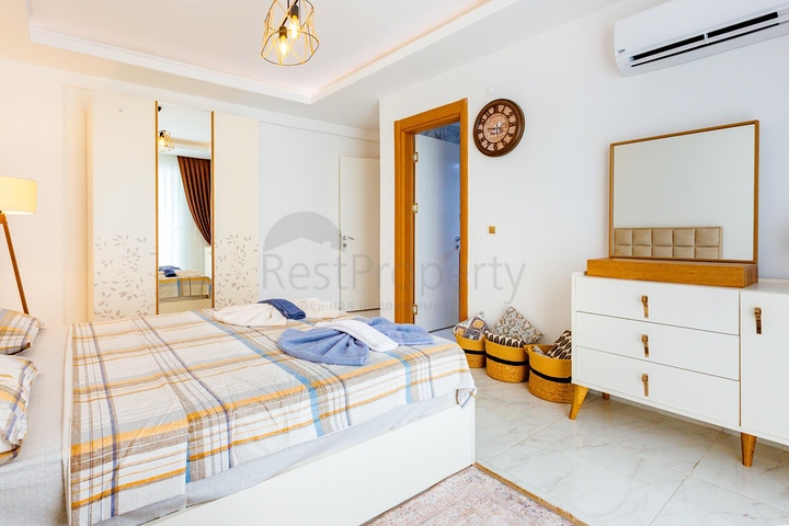 طابق مرتفع -اطلالة بحر - شقة مفروشة غرفتين وصالة - في مهموتلار / الانيا 