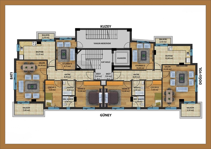 شقق بنتهاوس واسعة 3+ 1 للبيع في وسط أنطاليا