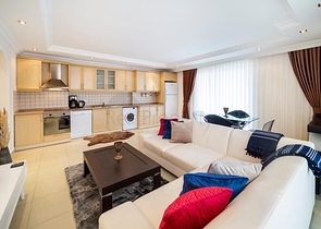 اطلالة مفتوحة -شقة غرفتين وصالة مع الاثاث - ضمن مجمع - في مهموتلار / الانيا 