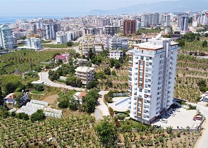 طابق مرتفع -اطلالة بحر - شقة غرفة وصالة -مفروشة وضمن مجمع سكني / مهموتلار / الانيا 