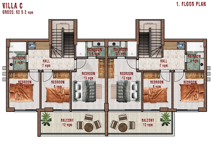 فلل للبيع في الانيا - اطلالة بحر وقلعة - بالاقساط حتى تاريخ التسليم - مركز الانيا 
