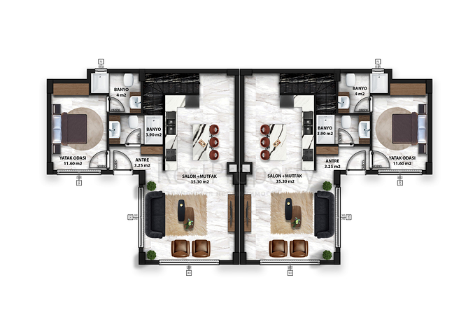 فلل للبيع بالاقساط - تصميم 3 غرف وصالة - في افسلار / الانيا 
