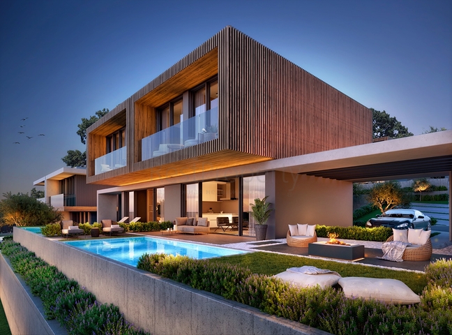 فيلات على الطراز الحديث تطل على البحيرة.