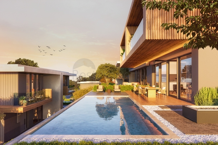 فيلات على الطراز الحديث تطل على البحيرة.