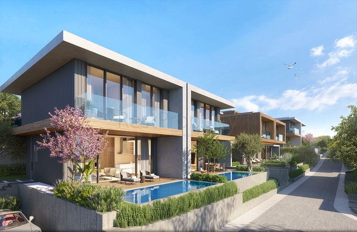 فيلات على الطراز الحديث تطل على البحيرة.