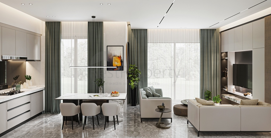 مجمع سكني مثالي محاط بالخضرة المورقة.