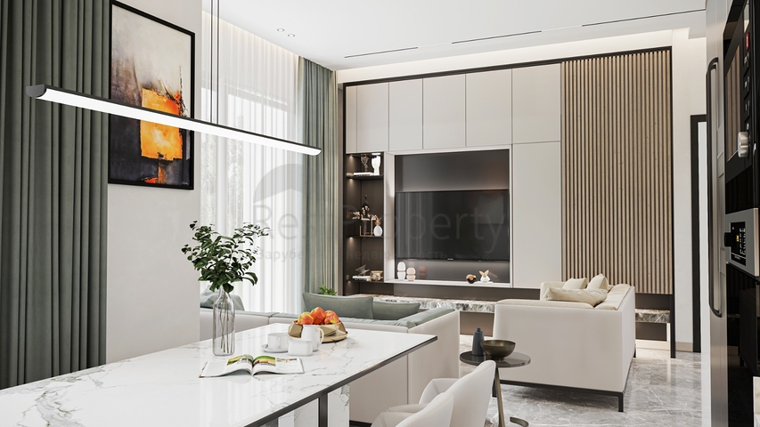 مجمع سكني مثالي محاط بالخضرة المورقة.