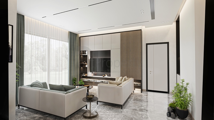 مجمع سكني مثالي محاط بالخضرة المورقة.