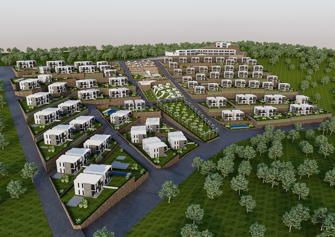 مجمع سكني مثالي محاط بالخضرة المورقة.